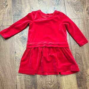 Hanna Andersson girls red drop waist velour like dress Sz 100/4